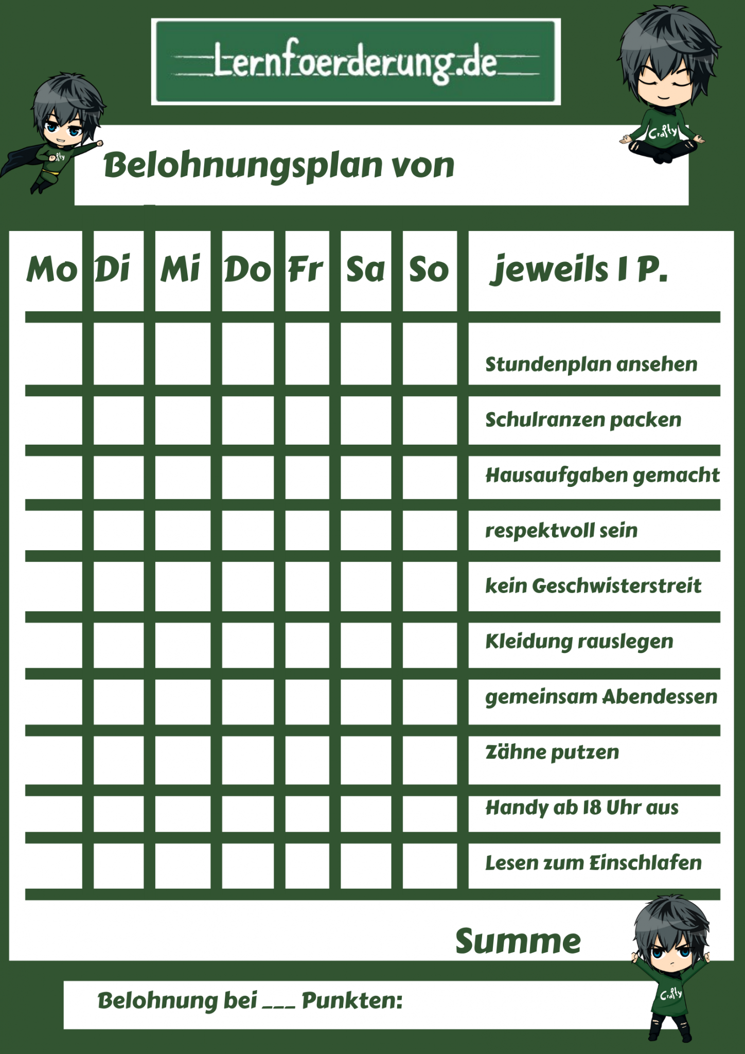 Dein Individueller Belohnungsplan Zum Ausdrucken